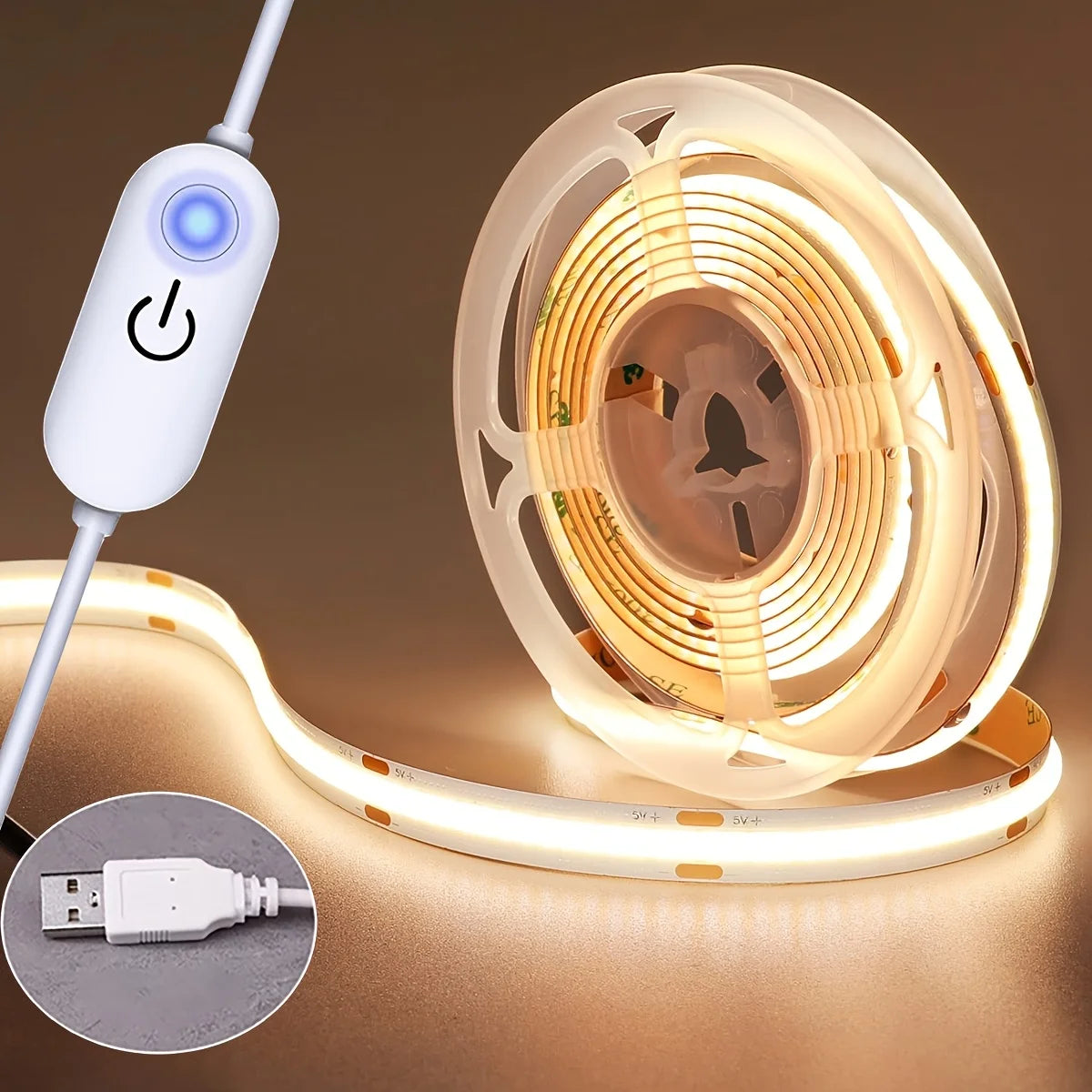 USB COB LED Strip Light with Touch Dimmer – TV & Mirror Backlight