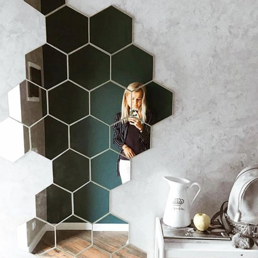 3D Hexagonal Mirror Wall Stickers – Rose Gold (6/12 Pack)