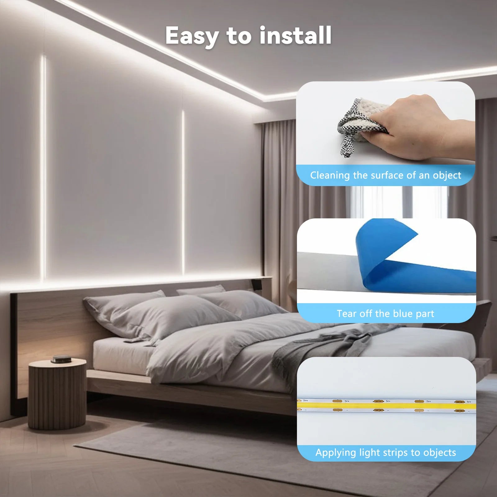 USB COB LED Strip Light with Touch Dimmer – TV & Mirror Backlight