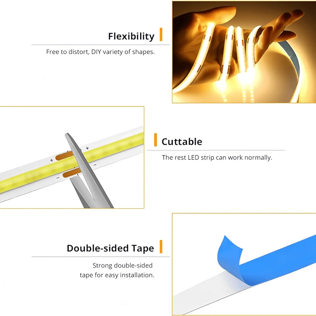 USB COB LED Strip Light with Touch Dimmer – TV & Mirror Backlight