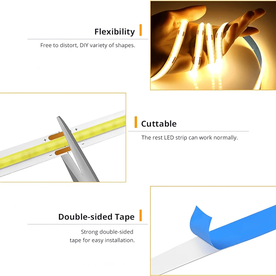 USB COB LED Strip Light with Touch Dimmer – TV & Mirror Backlight