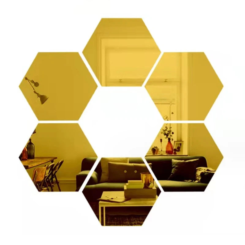 3D Hexagonal Mirror Wall Stickers – Rose Gold (6/12 Pack)