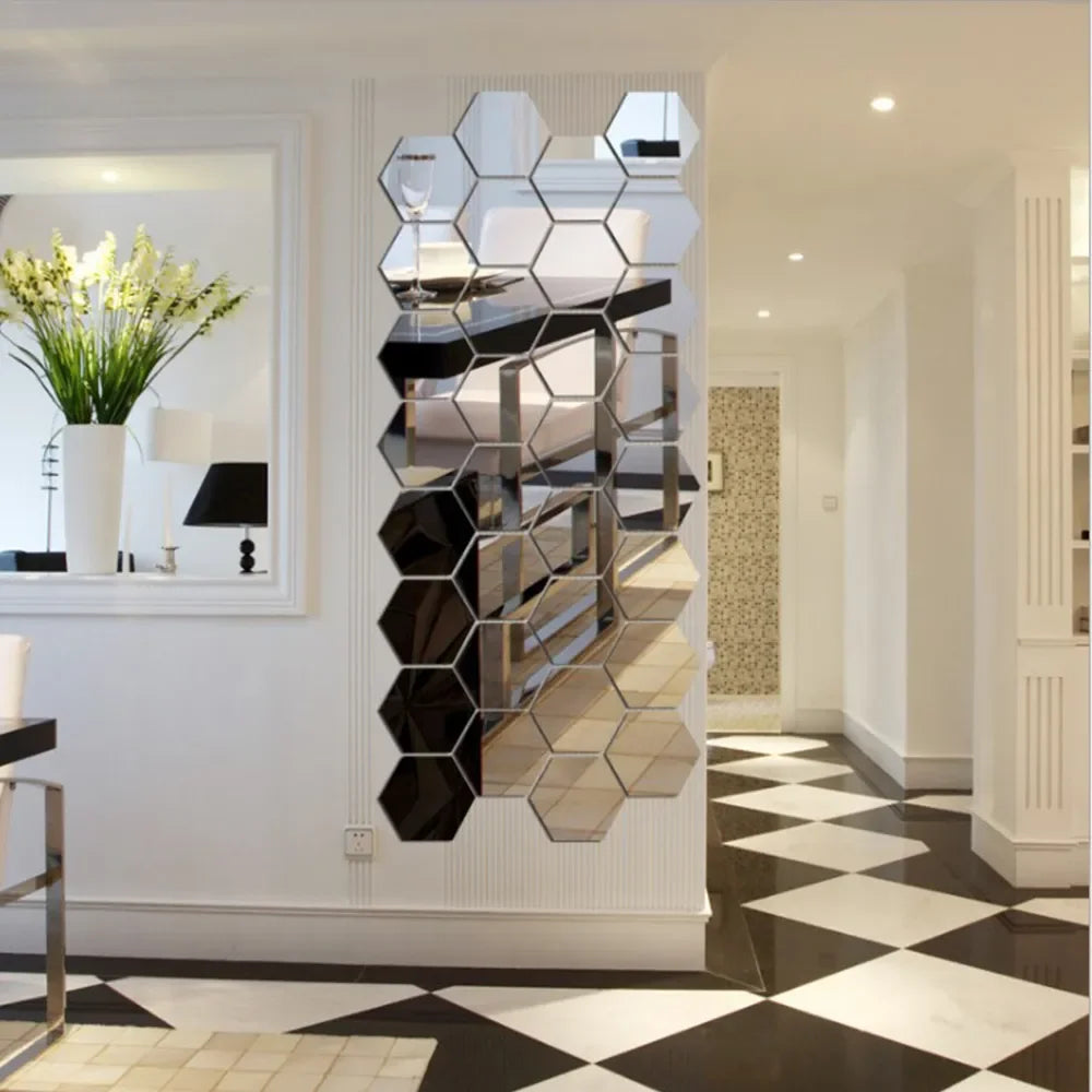 3D Hexagonal Mirror Wall Stickers – Rose Gold (6/12 Pack)