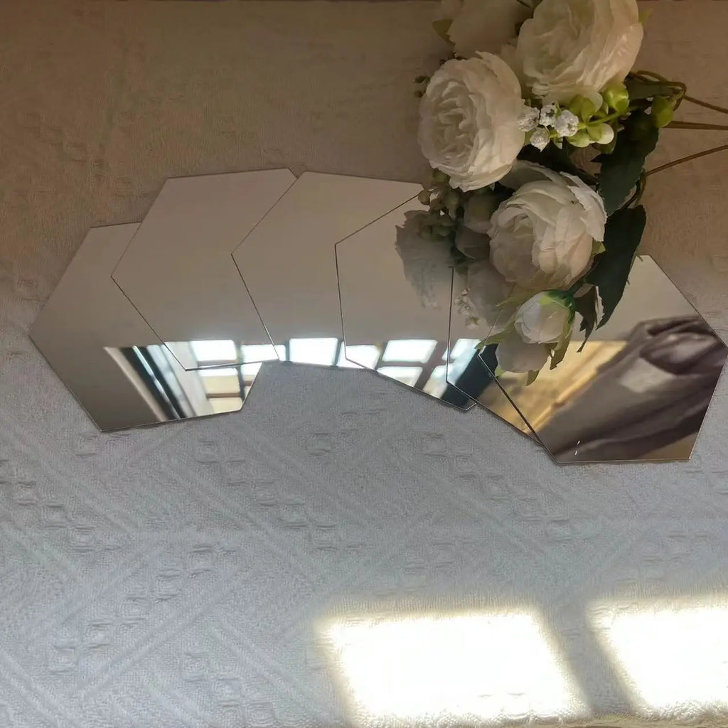 3D Hexagonal Mirror Wall Stickers – Rose Gold (6/12 Pack)