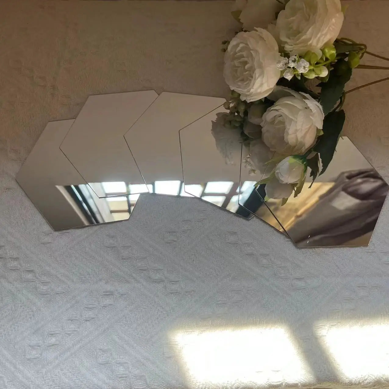 3D Hexagonal Mirror Wall Stickers – Rose Gold (6/12 Pack)