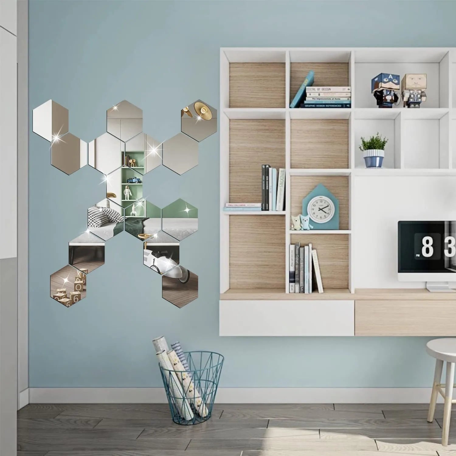 3D Hexagonal Mirror Wall Stickers – Rose Gold (6/12 Pack)