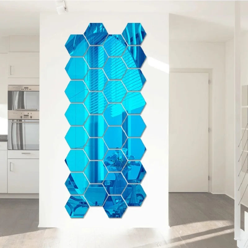 3D Hexagonal Mirror Wall Stickers – Rose Gold (6/12 Pack)