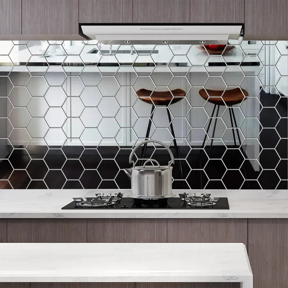 3D Hexagonal Mirror Wall Stickers – Rose Gold (6/12 Pack)