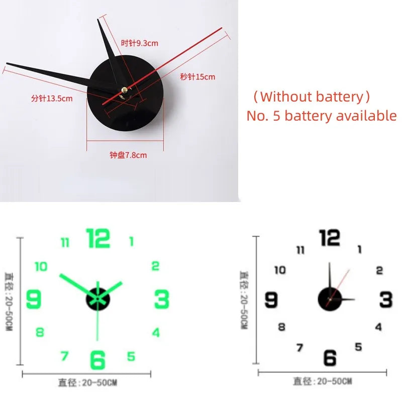 3D Frameless Acrylic DIY Wall Clock – Silent Mechanism