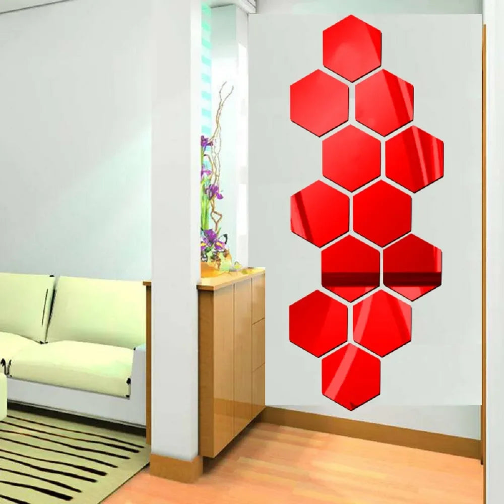 3D Hexagonal Mirror Wall Stickers – Rose Gold (6/12 Pack)