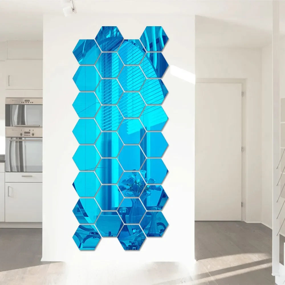 3D Hexagonal Mirror Wall Stickers – Rose Gold (6/12 Pack)