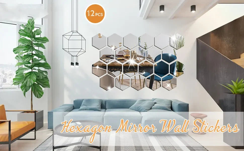 3D Hexagonal Mirror Wall Stickers – Rose Gold (6/12 Pack)