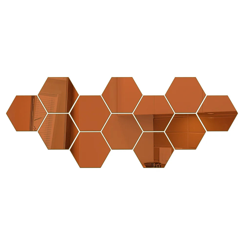 3D Hexagonal Mirror Wall Stickers – Rose Gold (6/12 Pack)