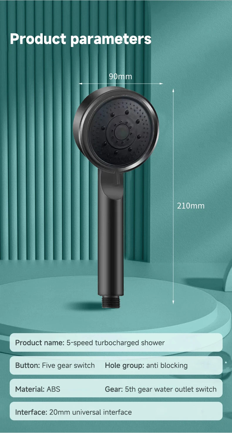High-Pressure Multifunction Shower Head with 5 Spray Settings