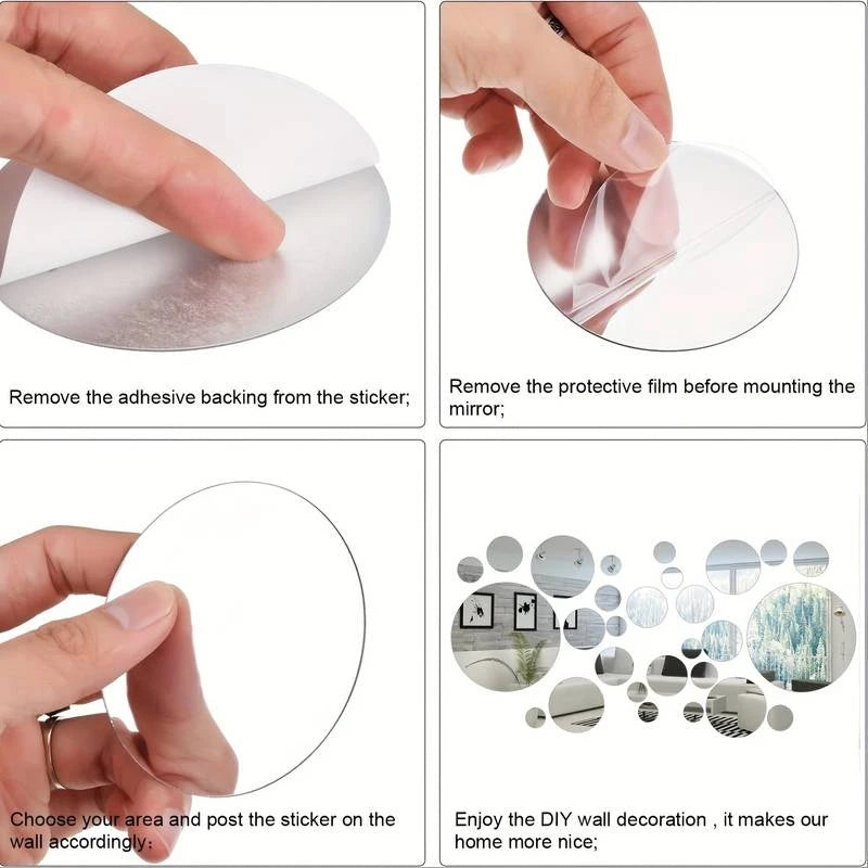Round Acrylic Mirror Wall Stickers – 26 Piece Set