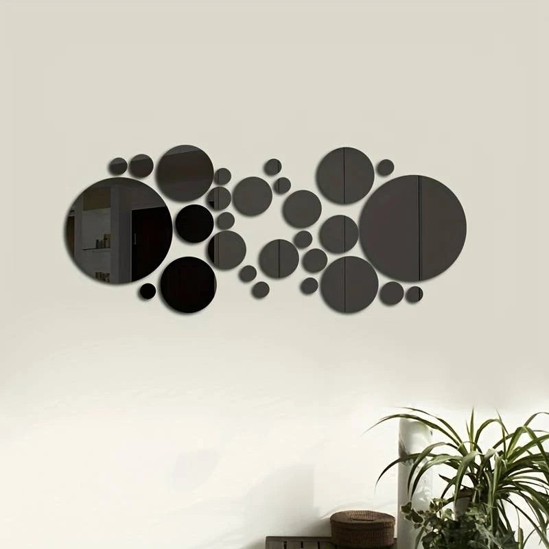 Round Acrylic Mirror Wall Stickers – 26 Piece Set