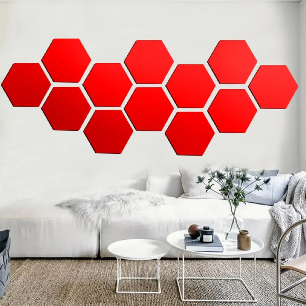 3D Hexagonal Mirror Wall Stickers – Rose Gold (6/12 Pack)