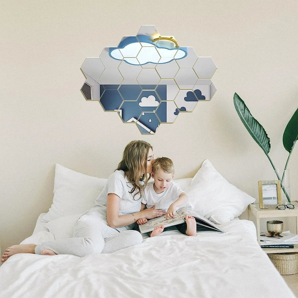 3D Hexagonal Mirror Wall Stickers – Rose Gold (6/12 Pack)