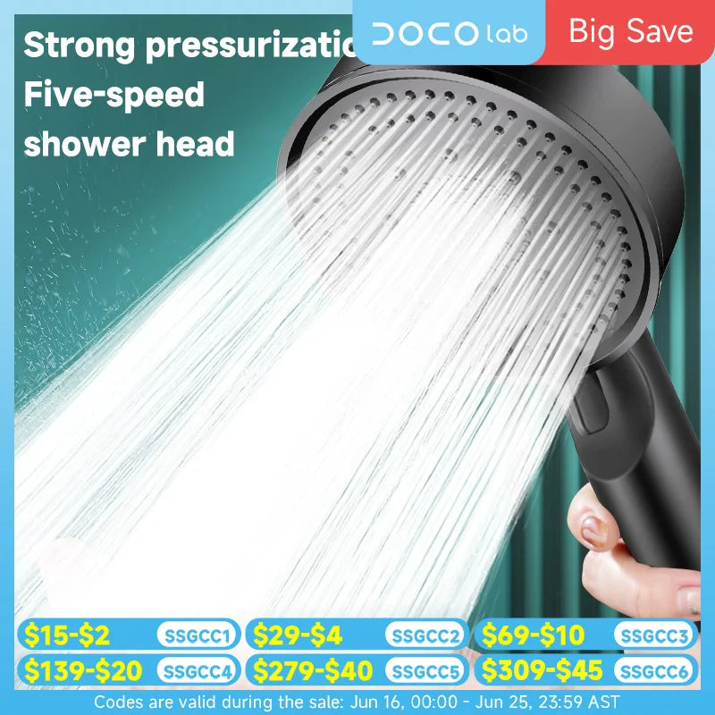 High-Pressure Multifunction Shower Head with 5 Spray Settings