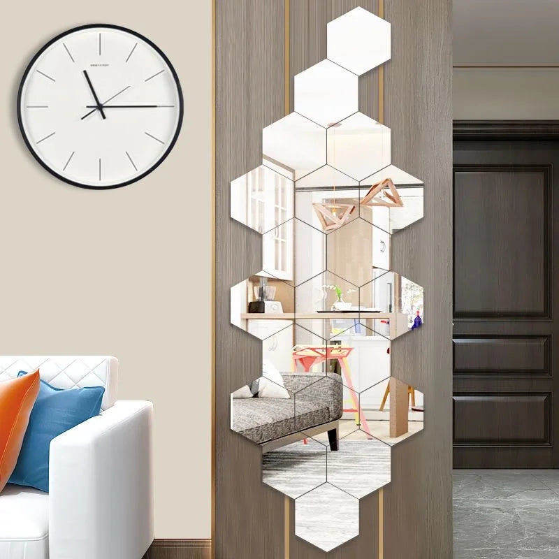 3D Hexagonal Mirror Wall Stickers – Rose Gold (6/12 Pack)