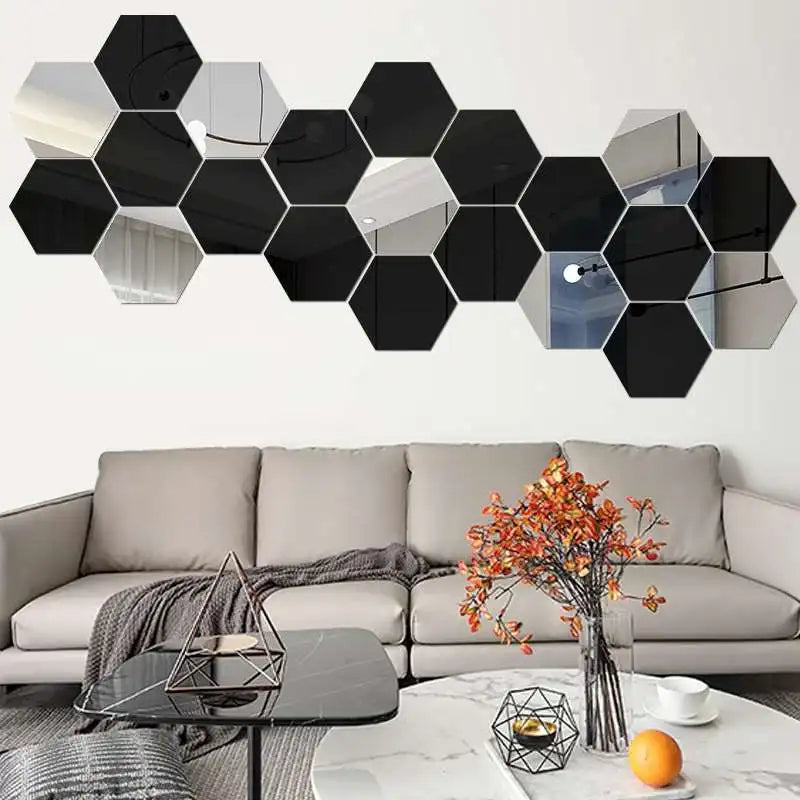 3D Hexagonal Mirror Wall Stickers – Rose Gold (6/12 Pack)