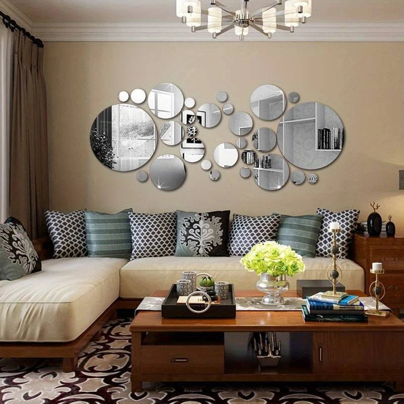 Round Acrylic Mirror Wall Stickers – 26 Piece Set