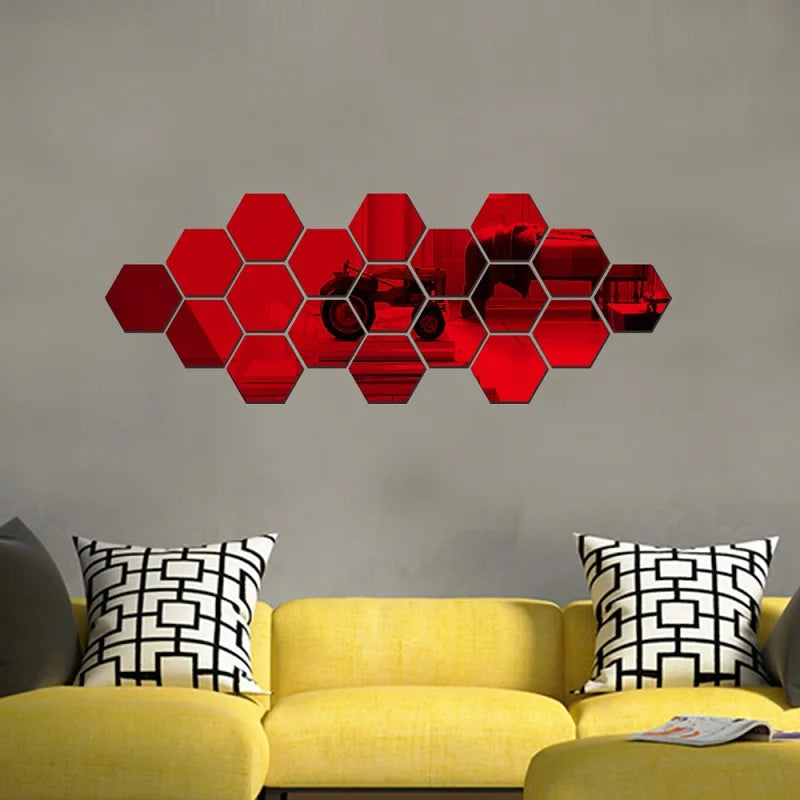 3D Hexagonal Mirror Wall Stickers – Rose Gold (6/12 Pack)