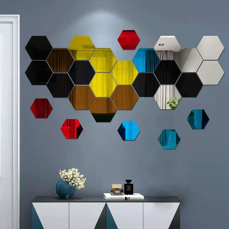 3D Hexagonal Mirror Wall Stickers – Rose Gold (6/12 Pack)