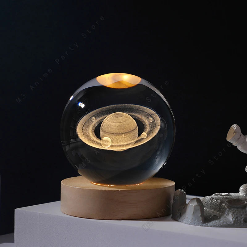 3D Crystal Ball LED Night Light – Galaxy, Saturn & Moon Designs
