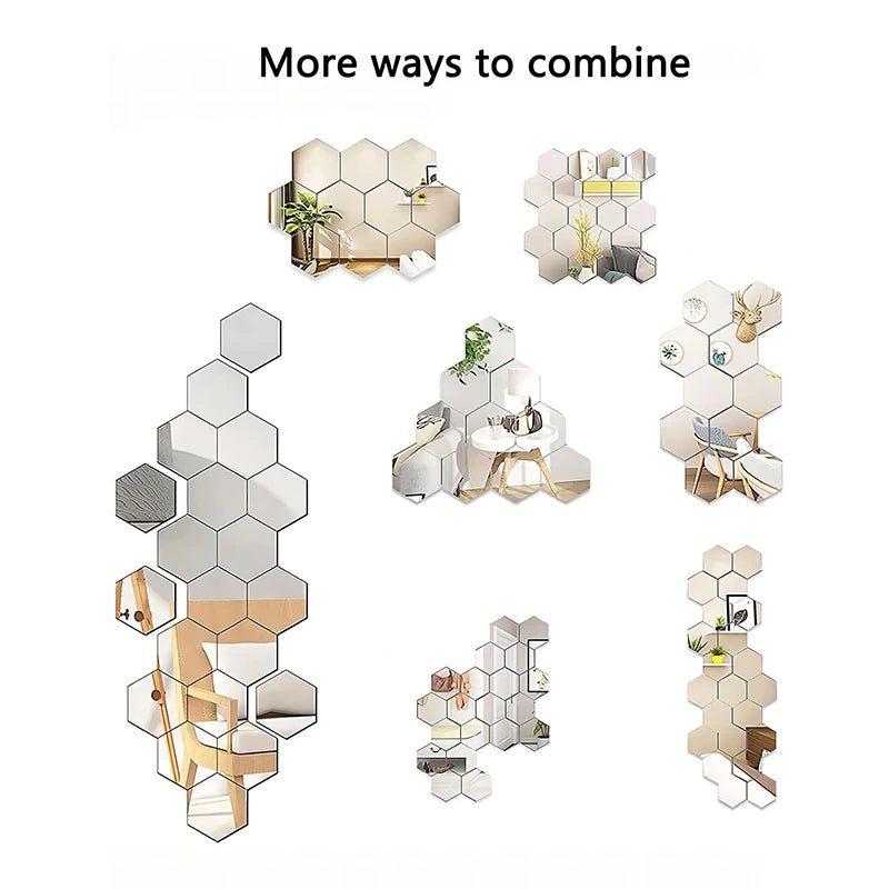 3D Hexagonal Mirror Wall Stickers – Rose Gold (6/12 Pack)