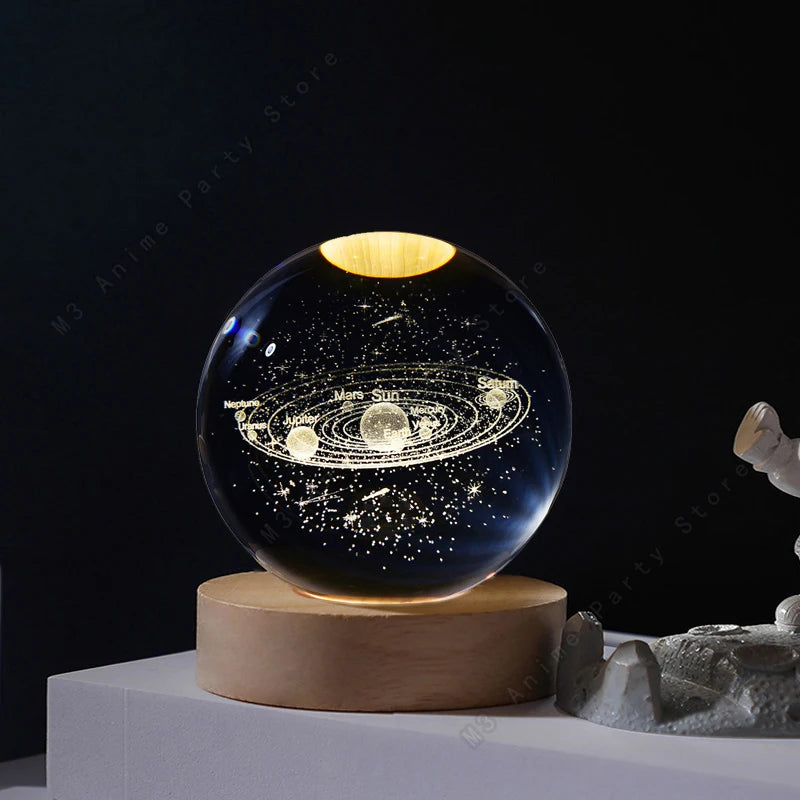3D Crystal Ball LED Night Light – Galaxy, Saturn & Moon Designs
