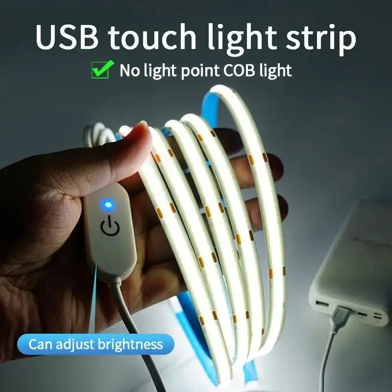 USB COB LED Strip Light with Touch Dimmer – TV & Mirror Backlight