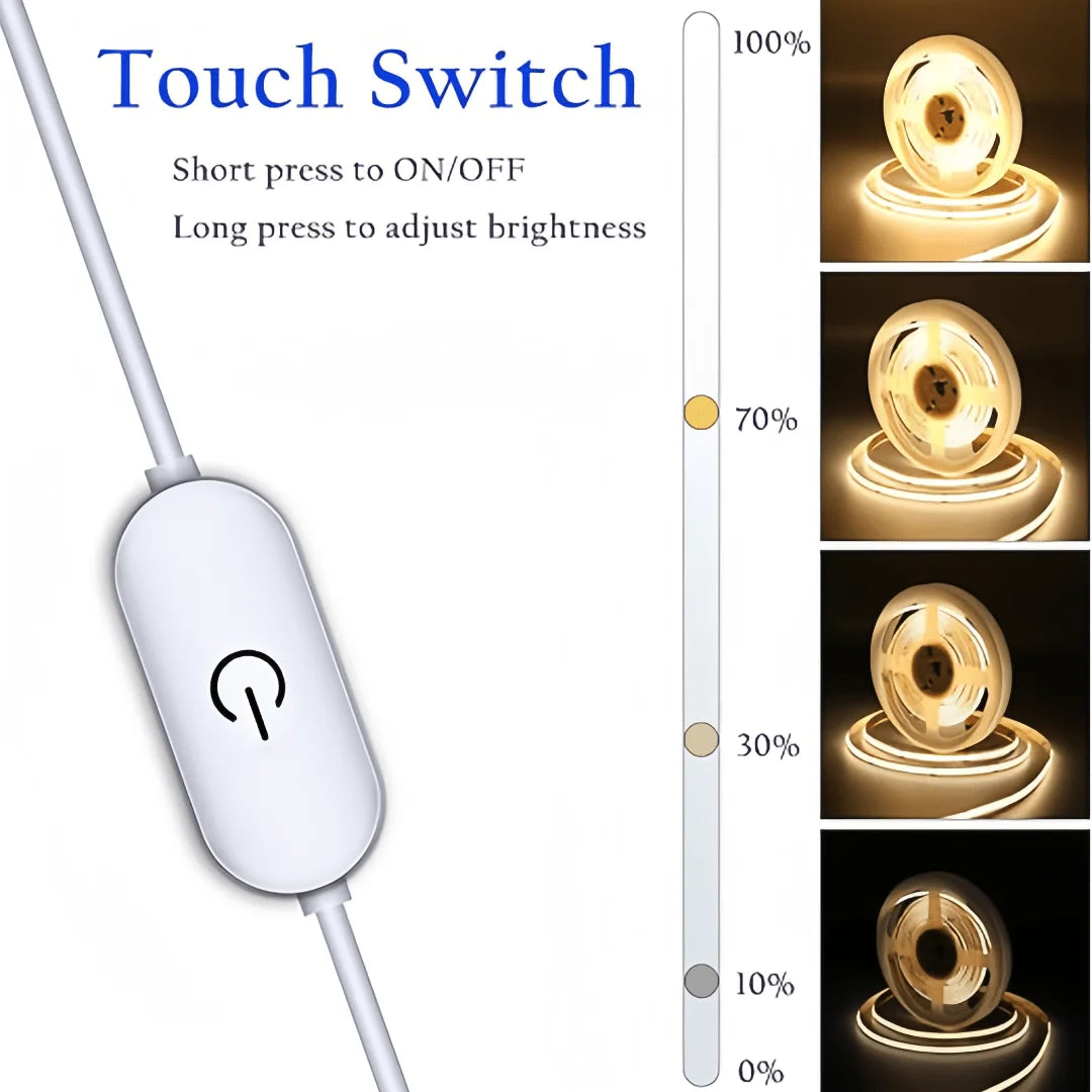 USB COB LED Strip Light with Touch Dimmer – TV & Mirror Backlight