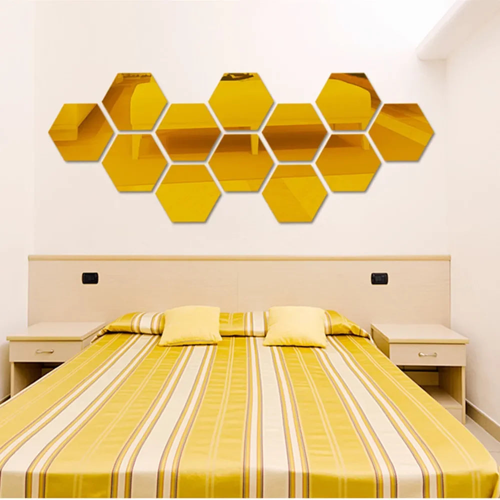 3D Hexagonal Mirror Wall Stickers – Rose Gold (6/12 Pack)