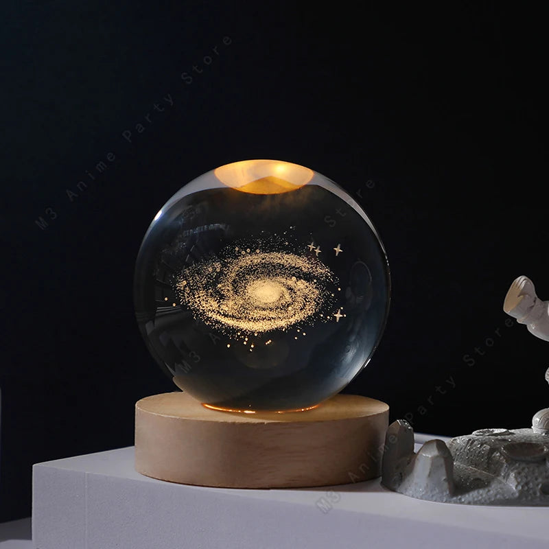 3D Crystal Ball LED Night Light – Galaxy, Saturn & Moon Designs