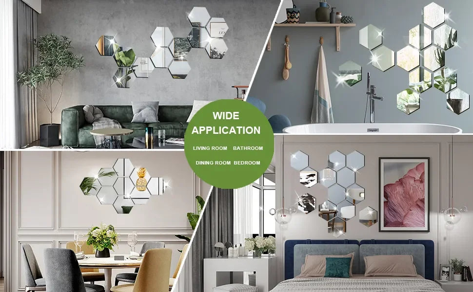 3D Hexagonal Mirror Wall Stickers – Rose Gold (6/12 Pack)