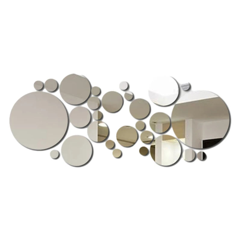 Round Acrylic Mirror Wall Stickers – 26 Piece Set