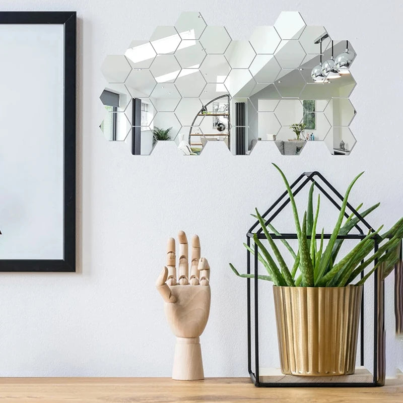 3D Hexagonal Mirror Wall Stickers – Rose Gold (6/12 Pack)