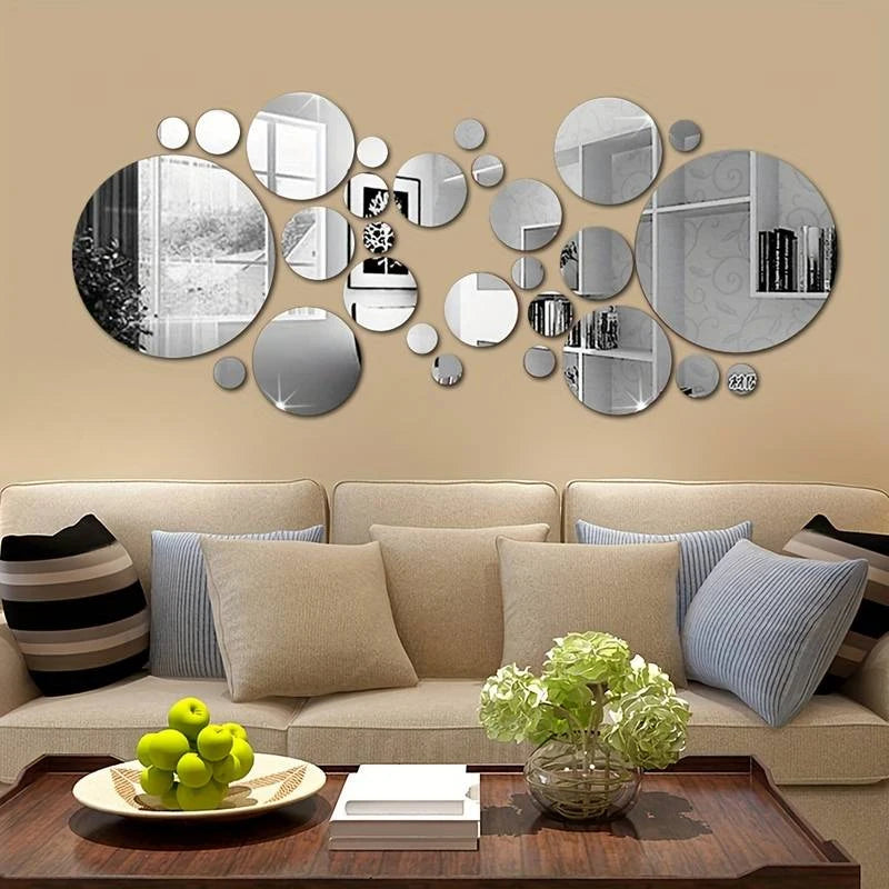 Round Acrylic Mirror Wall Stickers – 26 Piece Set