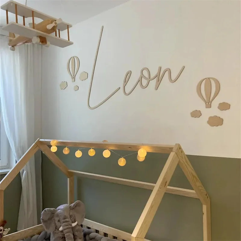 Wooden Hot Air Balloon & Cloud Wall Decoration Set – 13 Pieces