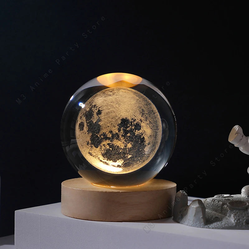 3D Crystal Ball LED Night Light – Galaxy, Saturn & Moon Designs