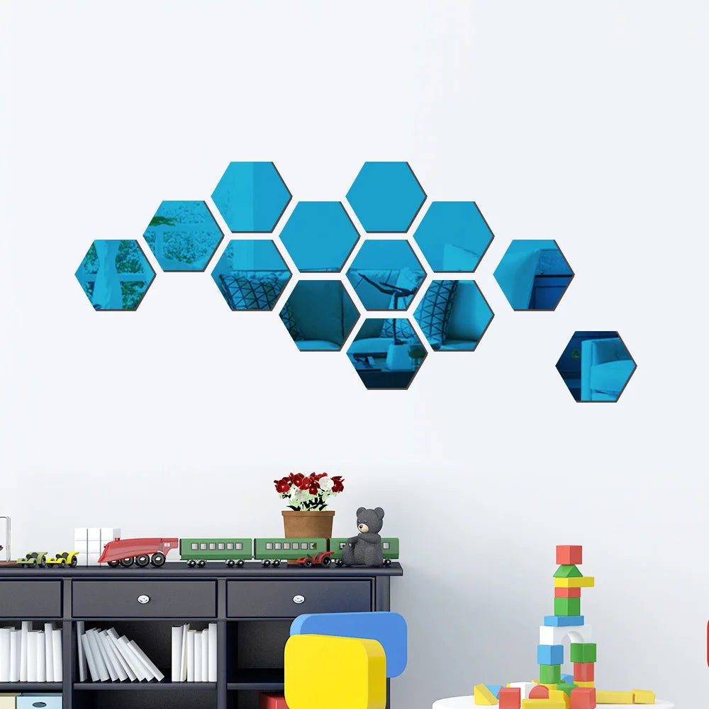 3D Hexagonal Mirror Wall Stickers – Rose Gold (6/12 Pack)