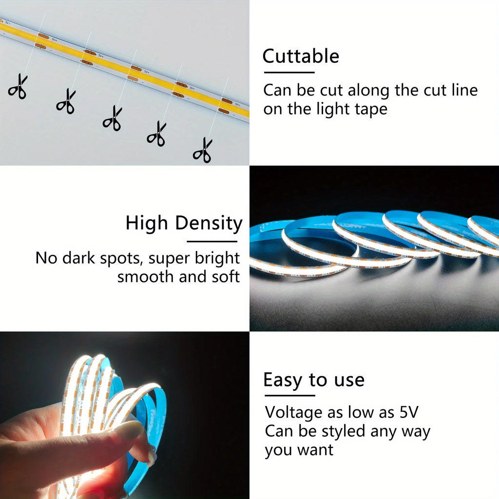 USB COB LED Strip Light with Touch Dimmer – TV & Mirror Backlight