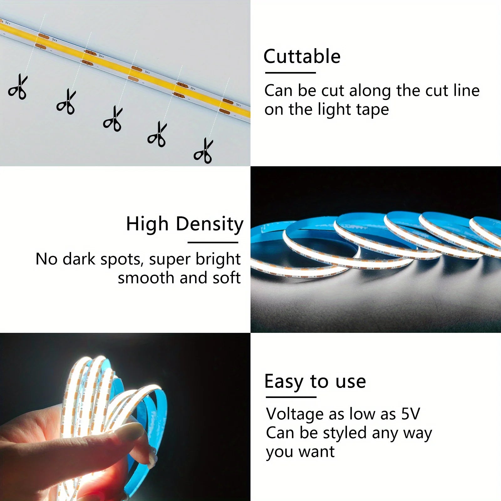USB COB LED Strip Light with Touch Dimmer – TV & Mirror Backlight
