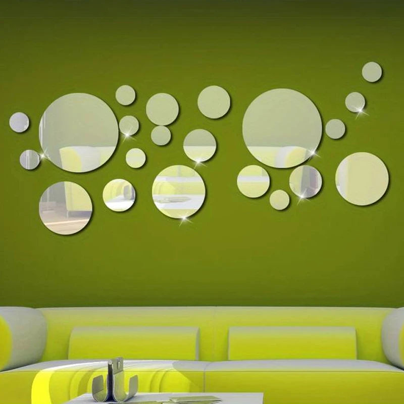 Round Acrylic Mirror Wall Stickers – 26 Piece Set