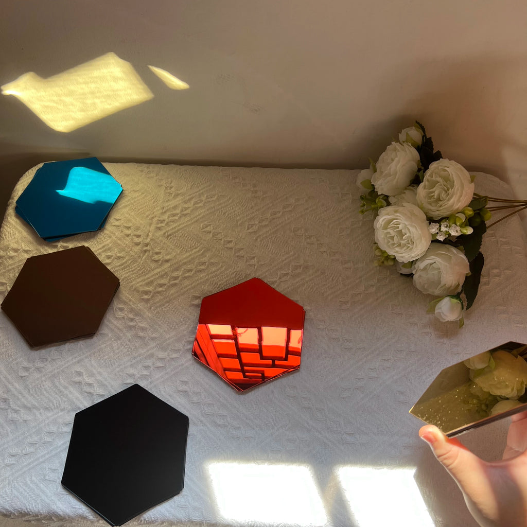 3D Hexagonal Mirror Wall Stickers – Rose Gold (6/12 Pack)