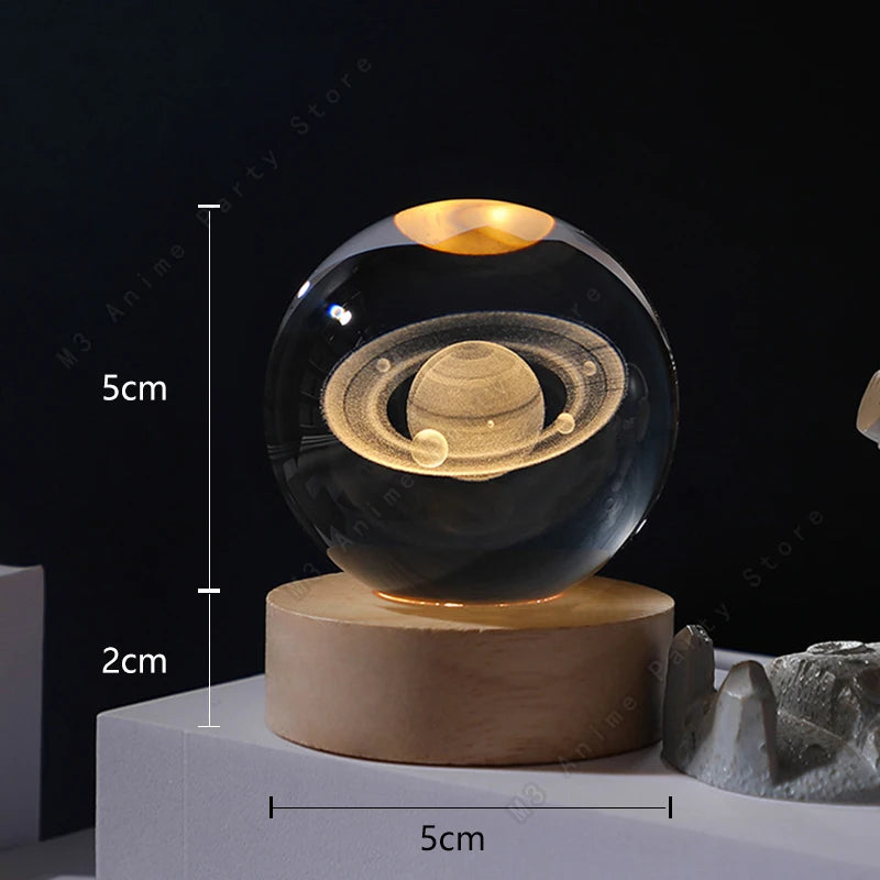 3D Crystal Ball LED Night Light – Galaxy, Saturn & Moon Designs
