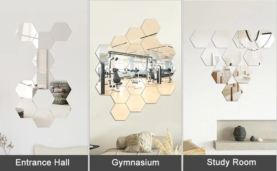 3D Hexagonal Mirror Wall Stickers – Rose Gold (6/12 Pack)