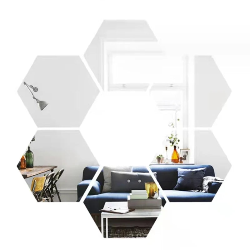 3D Hexagonal Mirror Wall Stickers – Rose Gold (6/12 Pack)
